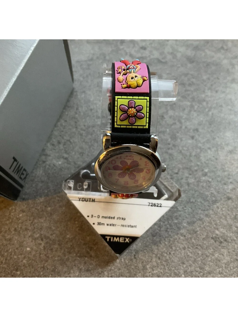 Timex Kids Watch T72622 Round Flower Pink Purple Dial Silvertone 3D Poly Band A1
